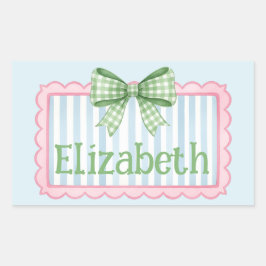 Pink and Blue Frame With Green Gingham Bow Rechthoekige Sticker