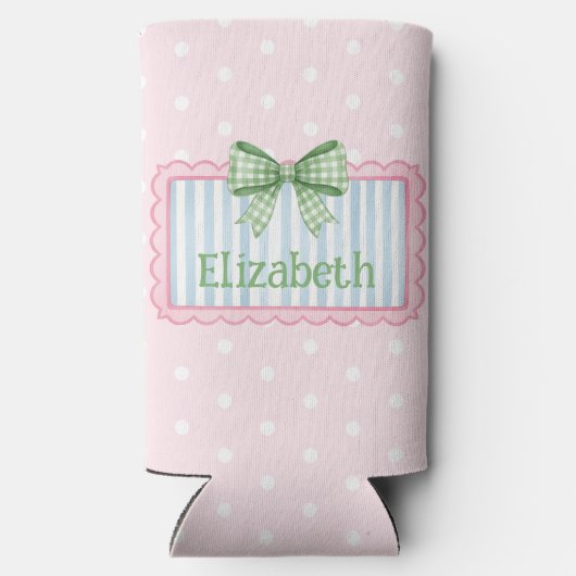 Pink and Blue Frame With Green Gingham Bow Seltzer Blikjeskoeler (Achterkant)