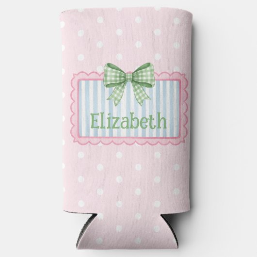 Pink and Blue Frame With Green Gingham Bow Seltzer Blikjeskoeler (Voorkant)
