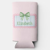 Pink and Blue Frame With Green Gingham Bow Seltzer Blikjeskoeler (Achterkant)