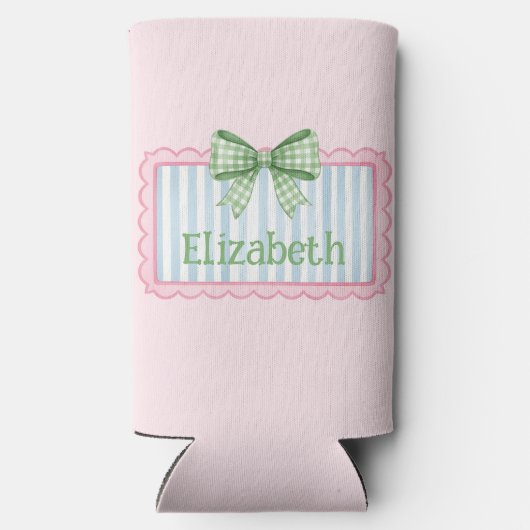 Pink and Blue Frame With Green Gingham Bow Seltzer Blikjeskoeler (Achterkant)