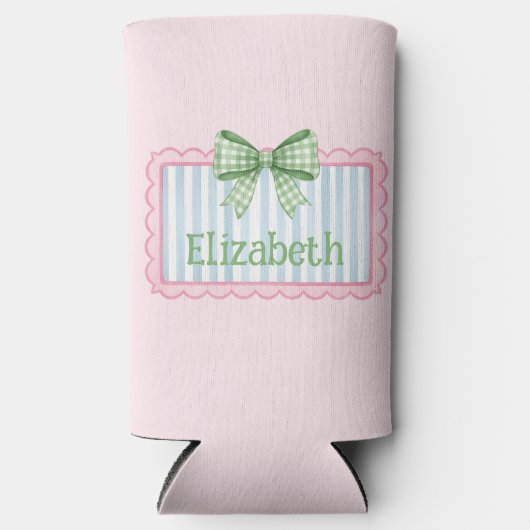 Pink and Blue Frame With Green Gingham Bow Seltzer Blikjeskoeler (Voorkant)