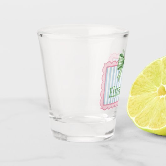 Pink and Blue Frame With Green Gingham Bow Shot Glas (Links)