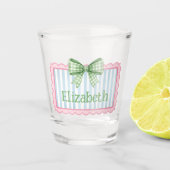 Pink and Blue Frame With Green Gingham Bow Shot Glas (Voorkant)