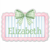 Pink and Blue Frame With Green Gingham Bow Sticker (Voorkant)