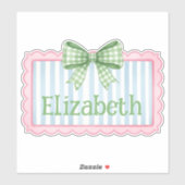 Pink and Blue Frame With Green Gingham Bow Sticker (Vel)
