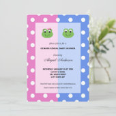 Pink and Blue Frog Gender Reveal Baby shower Kaart (Staand voorkant)