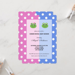 Pink and Blue Frog Gender Reveal Baby shower Kaart