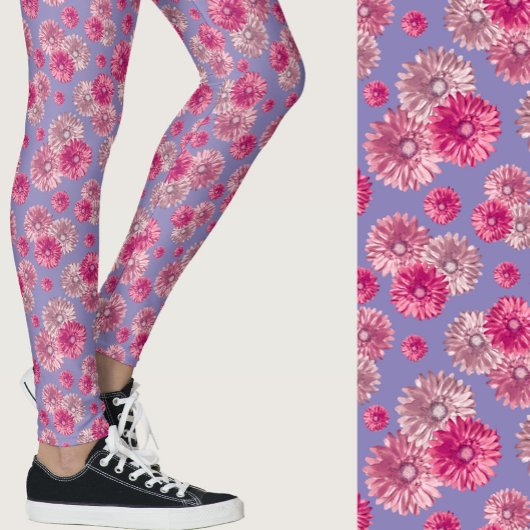 Pink and blue gerbera daisy floral Patterned Leggings