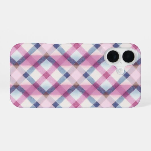 Pink and Blue Gingham Check Phone Case iPhone 16 Hoesje (Achterkant horizontaal)