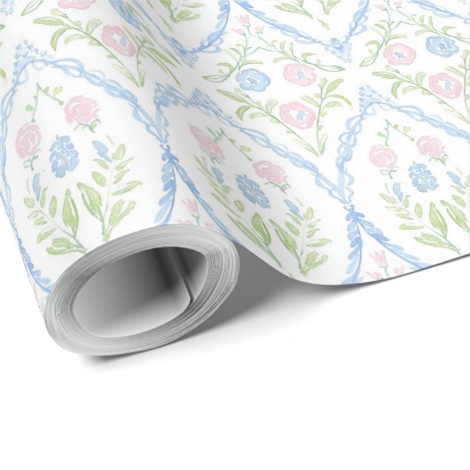 Pink and Blue Grandmillennial Cadeaupapier (Rol Hoek)