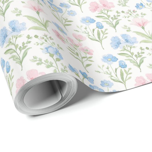 Pink and Blue Grandmillennial Floral Cadeaupapier (Rol Hoek)