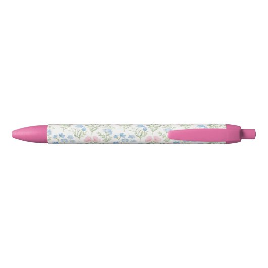 Pink and Blue Grandmillennial Floral Zwarte Inkt Pen (Achterkant)