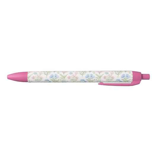 Pink and Blue Grandmillennial Floral Zwarte Inkt Pen (Bodem)