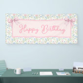 Pink and Blue Grandmillennial Happy Birthday Spandoek (Beurs)
