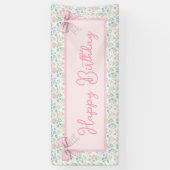 Pink and Blue Grandmillennial Happy Birthday Spandoek (Verticaal)