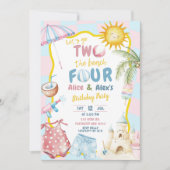 Pink and Blue Groovy Pastel Sibling Beach Party  Kaart (Voorkant)