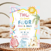 Pink and Blue Groovy Pastel Sibling Beach Party  Kaart