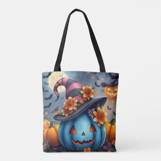 Pink and Blue Halloween Pumpkin Personalized Tote Bag (Achterkant)