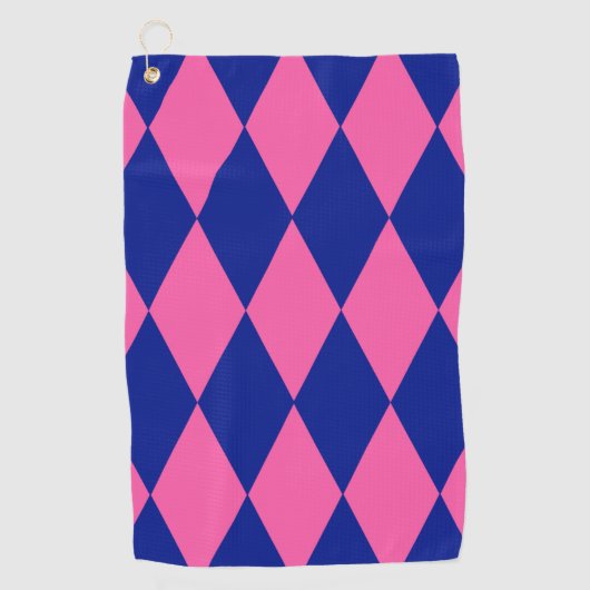 Pink and Blue Harlequin Checkered Design Golfhanddoek (Voorkant)