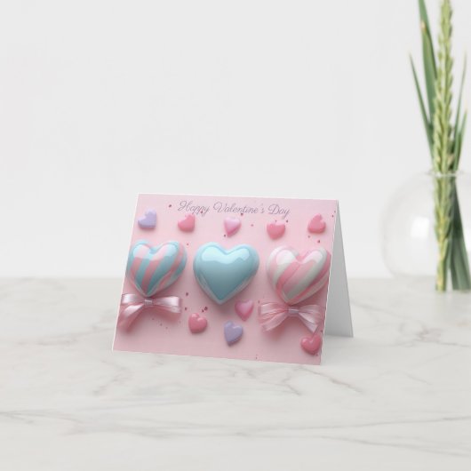 Pink and Blue Hearts Valentijns's Greeting Kaart (Voorkant)