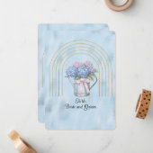 Pink and Blue Hydrangea Waterting Can Gold Arches Notitiekaartje (Voorkant / Achterkant in situ)