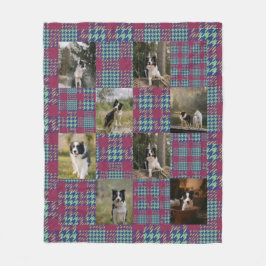 Pink and Blue Teal Plaid 8 Photo Collage Fleece Deken