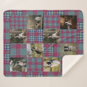Pink and Blue Teal Plaid 8 Photo Collage Sherpa Deken (Voorkant (horizontaal))