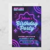 Pink and Blue Tropical Neon Birthday Party  Kaart (Voorkant)