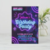 Pink and Blue Tropical Neon Birthday Party  Kaart (Staand voorkant)