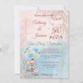 Pink and Blue Twin Teddy Bears on Swing with Photo Kaart (Voorkant)