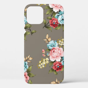 Pink and blue vintage flowers with green and cream Case-Mate iPhone case