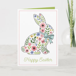 Pink and Blue Wildflower Easter Rabbit Feestdagen Kaart