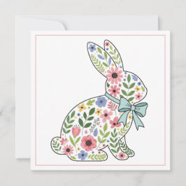 Pink and Blue Wildflower Easter Rabbit Feestdagenkaart