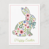 Pink and Blue Wildflower Easter Rabbit Feestdagenkaart (Voorkant)