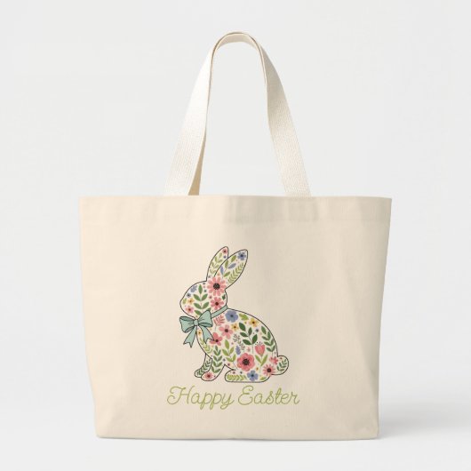 Pink and Blue Wildflower Easter Rabbit Grote Tote Bag (Voorkant)