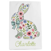 Pink and Blue Wildflower Easter Rabbit Medium Cadeauzakje (Voorkant)