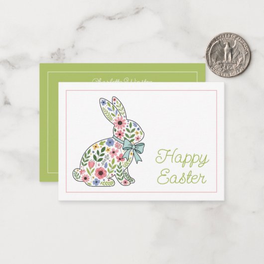 Pink and Blue Wildflower Easter Rabbit Notitiekaartje (Voorkant / Achterkant in situ)
