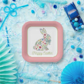 Pink and Blue Wildflower Easter Rabbit Papieren Bordje (Feest)