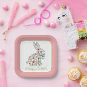 Pink and Blue Wildflower Easter Rabbit Papieren Bordje (Feest)