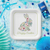 Pink and Blue Wildflower Easter Rabbit Papieren Bordje (Feest)