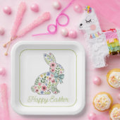 Pink and Blue Wildflower Easter Rabbit Papieren Bordje (Feest)