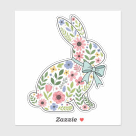 Pink and Blue Wildflower Easter Rabbit Sticker
