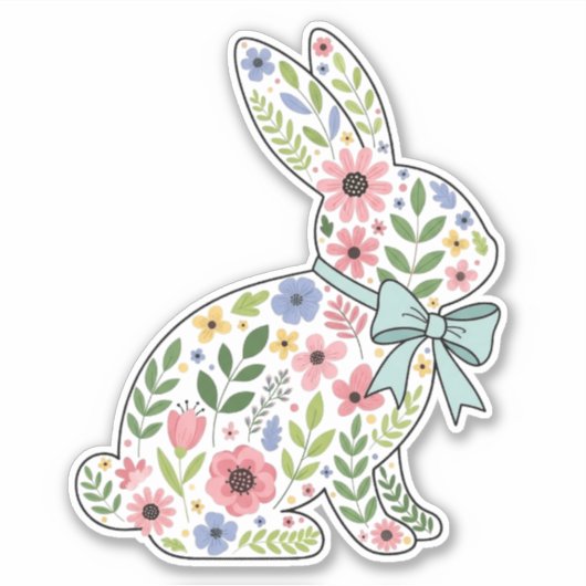 Pink and Blue Wildflower Easter Rabbit Sticker (Voorkant)