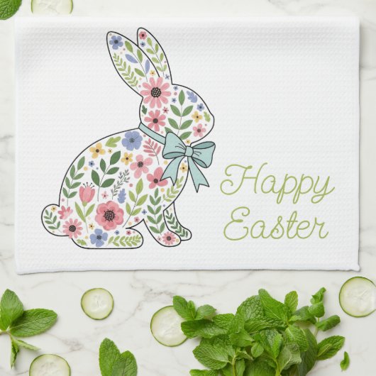 Pink and Blue Wildflower Easter Rabbit Theedoek (Gevouwen)