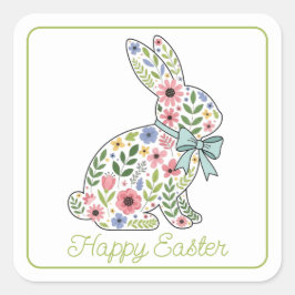 Pink and Blue Wildflower Easter Rabbit Vierkante Sticker