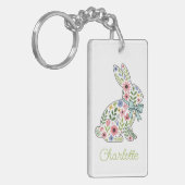 Pink and Blue Wildflower Spring Rabbit Sleutelhanger (Voorkant Links)