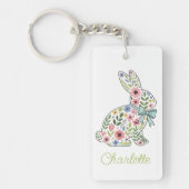 Pink and Blue Wildflower Spring Rabbit Sleutelhanger (Voorkant)