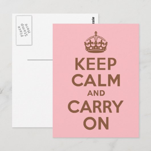 Pink and Brown Keep Calm and Carry On Briefkaart (Voorkant / Achterkant)
