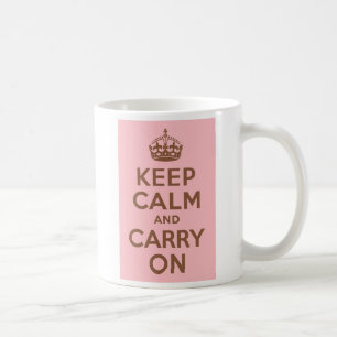 Pink and Brown Keep Calm and Carry On Koffiemok